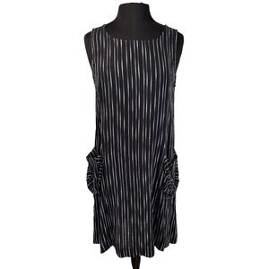 NEW Artist Midi Sleeveless Dress Women's Size S Black Pinstripe Slouch Pocket‎